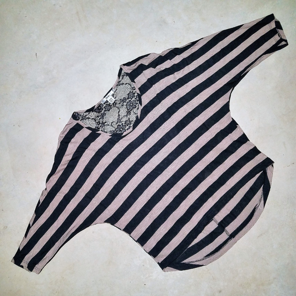 Papaya Hi-Low Batwing Dolman Sleeve Stripe Shirt